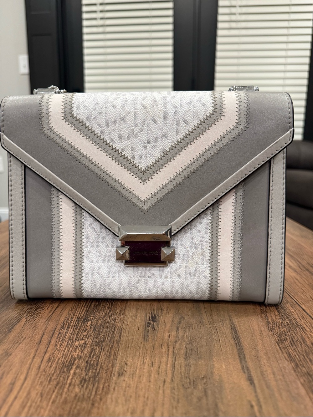 Michael Kors Gray and White Chevron Crossbody Bag